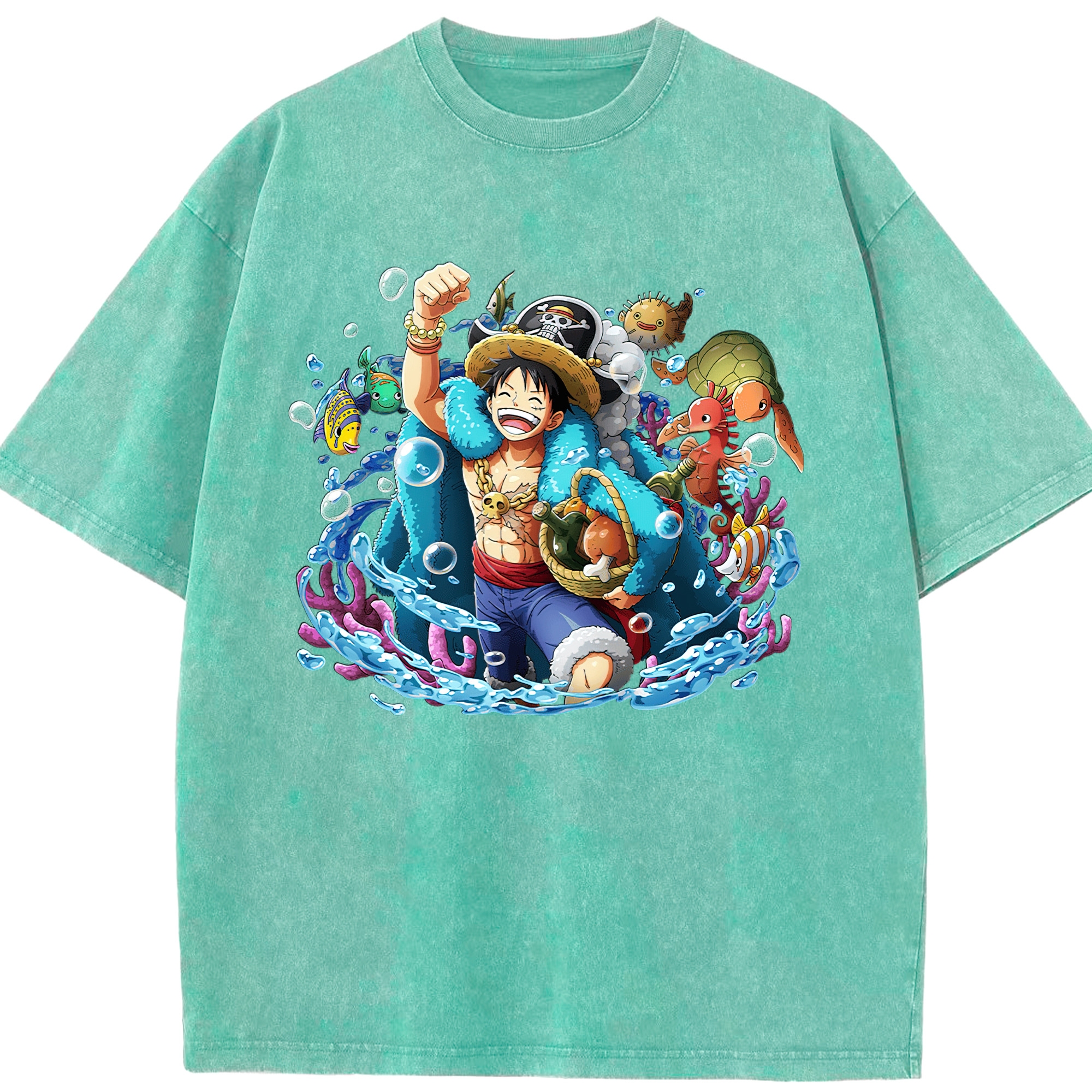 ワンピース モンキー・D・ルフィ ONE PIECE Monkey D. Luffy 綿100% ヴィンテージ風 半袖Tシャツ（フロントプリント）